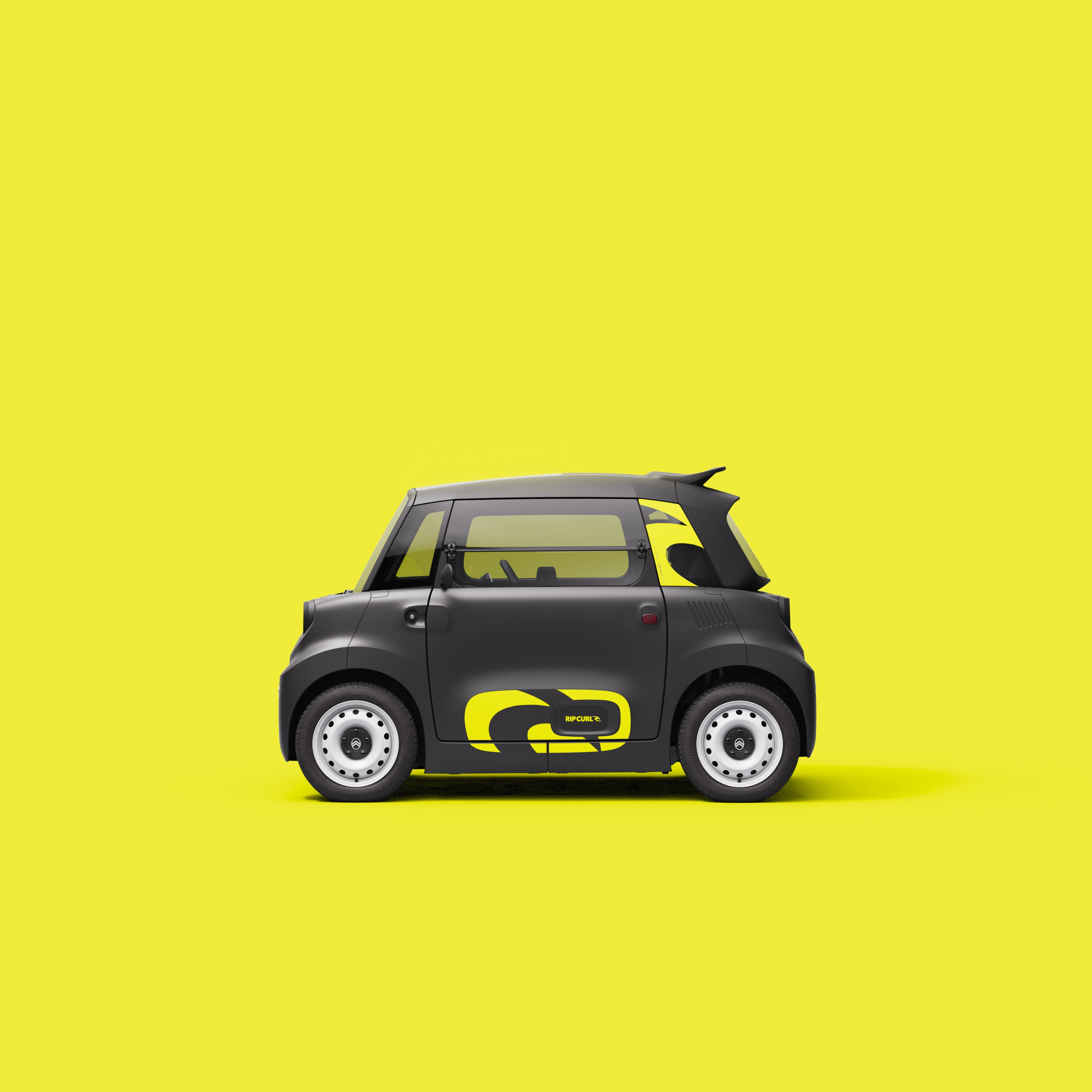 Seitenprofilansicht Citroën Ami x Rip Curl Elektrofahrzeug ohne Führerschein, Citroën Ami Kompaktwagen für urbane Elektromobilität