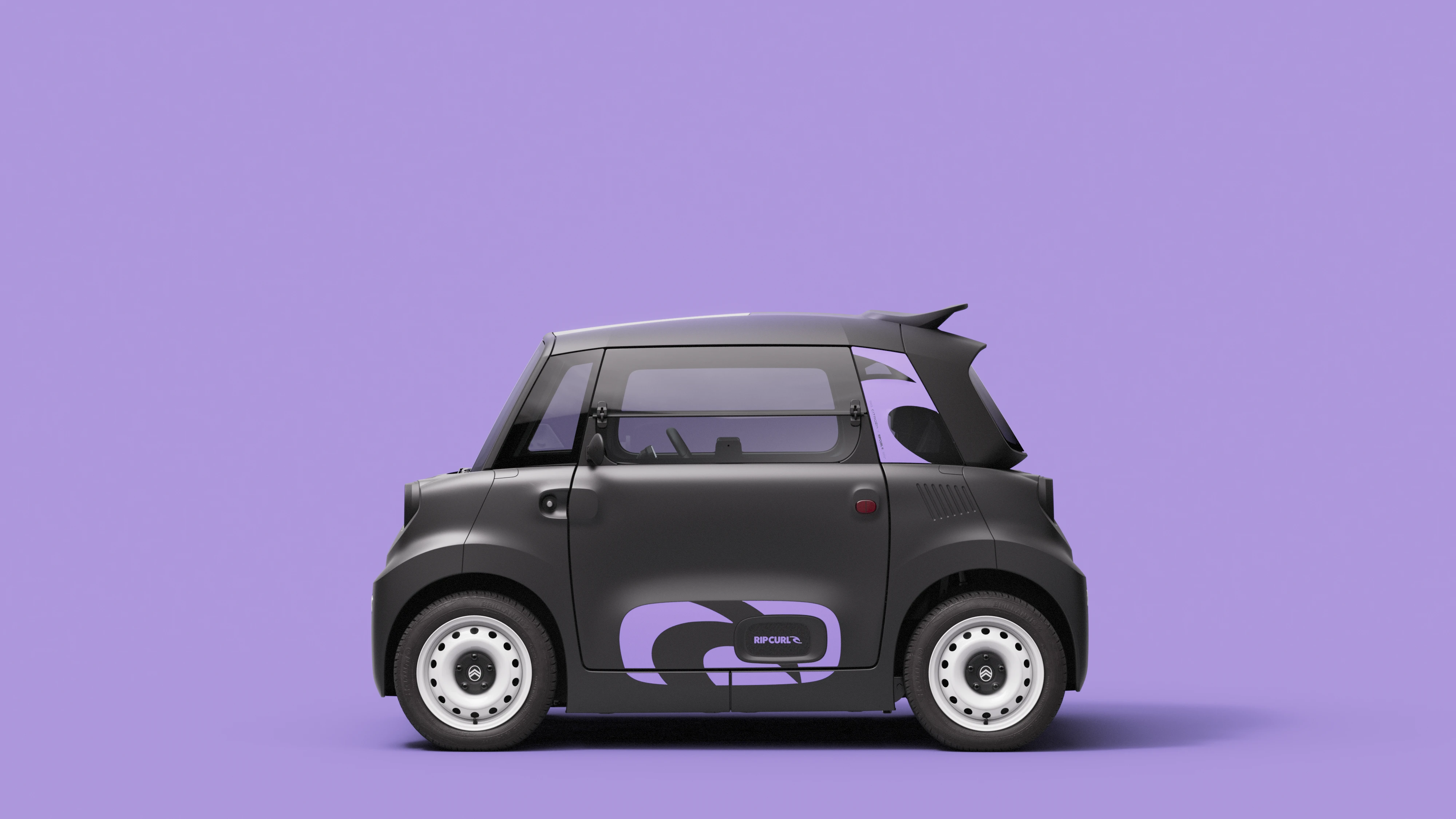Seitenansicht Citroën Ami x Rip Curl Elektrofahrzeug ohne Führerschein, Citroën Ami Kompaktdesign für urbane Elektromobilität