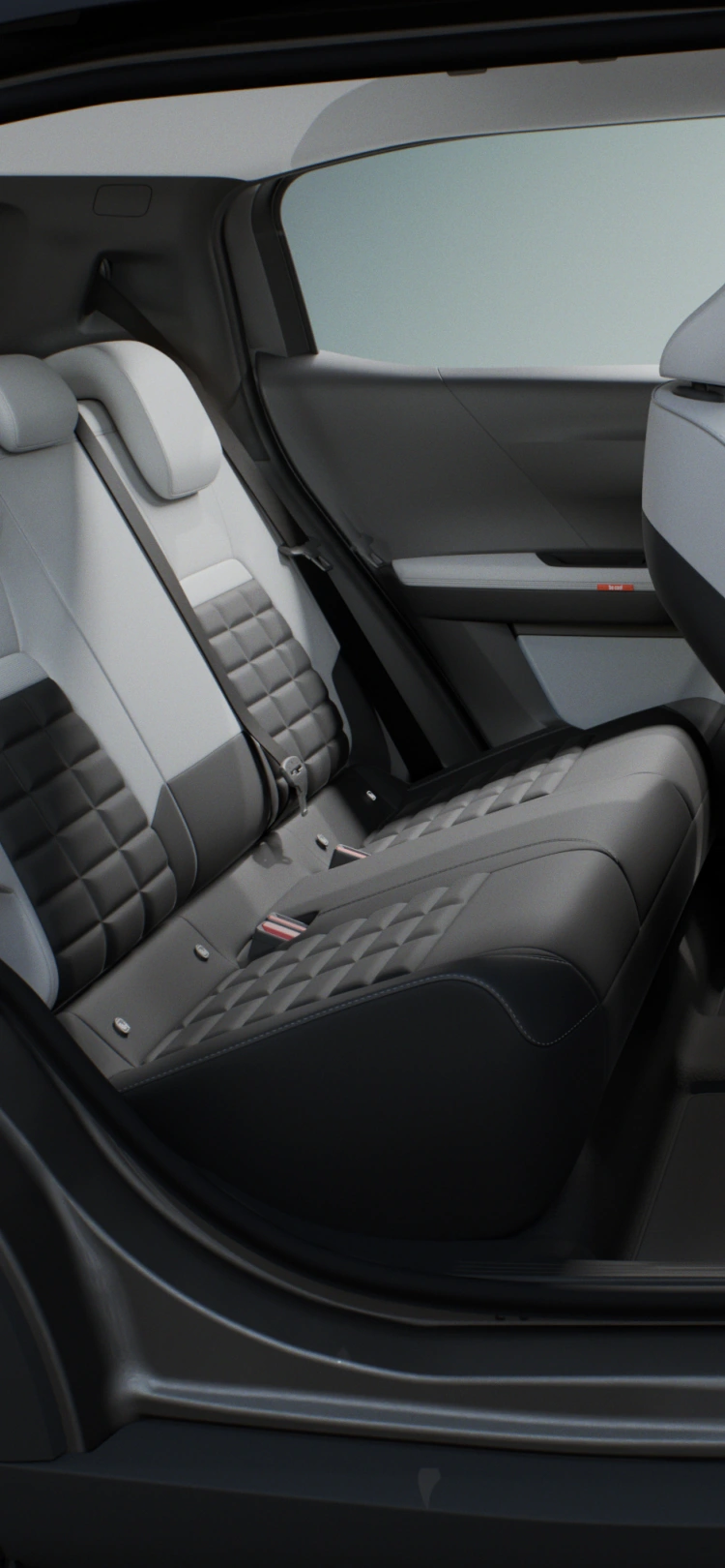 Seitliche Innenraumansicht des Citroën ë-C3 Aircross Elektro-SUV präsentiert geräumige Mehrreihensitze für praktische und erschwingliche Mobilität.